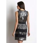 BCBG MaxAzria Shimmering Metallic Silver Black Dress Size XS Silk Blend Cocktail Photo 3