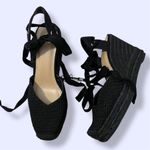 ZARA Black Crochet Wedge Espadrilles Heels Photo 2