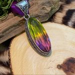 Handmade Bi-Color Tourmaline Green Purple Sterling Silver Pendant Photo 0
