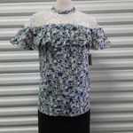 Belle Sky Belle & Sky Top Women's Size Small Blue Floral Boho Ruffled Lace Casual Blouse Photo 1