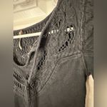 Free People Thermal Vneck Crochet Detail LS Black Shirt Size XS Photo 2
