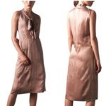 Burberry Antique Taupe Pink 100% Silk Tie-neck Midi Dress NWOT Photo 1