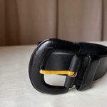 Vintage Charter Club Wide Black Leather Belt Curved Buckle 2" Medium Photo 5