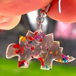 RAWR Dinosaur stegosaurus drop earrings acrylic dino confetti glitter gift Pink Photo 0