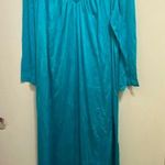 Vintage Shadowline Womens Teal Blue Long Nightgown L Large 40” Quilted Neckline Photo 0