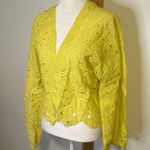 Anthropologie Maeve yellow eyelet lace open front cardigan Photo 2