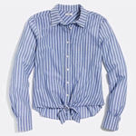 J. Crew Blue White Stripe Button‎ Front Tie Shirt Size Small Preppy Academic Photo 0