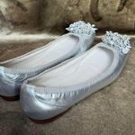 Etienne Aigner  Silver Leather Ballet Flats With Floral Embellishments Photo 3