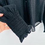 Heartloom Petra Puff Sleeve Swiss Dot Top Smocked Ruffle V-Neck Black Women's XS Photo 6