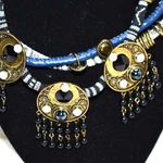 Steve Madden Vintage Boho Statement layered Blue Rhinestone Gold Tone Necklace Photo 2