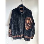 Vintage 90s Fleece Bomber Jacket XL Indian Chief Bear Ridge Unisex Cozy USA Black Photo 1