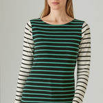 J.Crew Waffle Knit T Shirt Stripe Combo Yellow Green F8813 Long Sleeve Photo 0