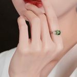 18K White Gold Plated Adjustable Birthstone Crystal Green Peridot Ring for Women Silver Photo 2