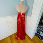 Aidan Mattox Beaded Silk Strapless Ball Gown Red & Gold Prom Party 4 Photo 5