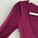 Forever 21 Ribbed V-Neck Long Sleeve Bodysuit, Burgundy/Wine, Size Medium Photo 6
