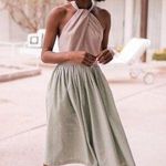 Gal Meets Glam ππ Alma Two-Color Gingham Halter Neck Dress ~ Green Tan 2 NWT Photo 0