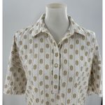 Loft  Women’s Small Embroidered Short Sleeve Collared Button Top Boho Cream Tan Photo 2