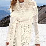 ✨Moda International VS Y2K Sweater Sz XL Cream Cable Knit Wool Dress✨ Photo 0