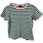 Roolee  Striped T-Shirt Boxy Tee Crew Neck Preppy Casual Stretch Green White S Photo 0