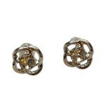 Silver Floral CZ Stone Stud Earrings Photo 1