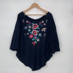 JW Los Angeles Johnny Was Black Embroidered Floral Birds Poncho Top Size S Photo 1