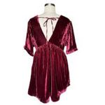 Free People  Red Velvet Ivy Mini Baby Doll Vneck Dress XS Photo 3