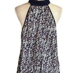 Entro  Floral Print Tie Neck Halter Top Blouse Pleated Navy Blue S Office Siren Photo 3