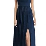 Dessy Thread Spaghetti Strap Chiffon Bridesmaid Dress Front Slit Gown Navy 12 Blue Photo 10