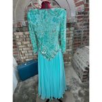 Laundry by Shelli Segal dress formal beaded 100% silk swing skirt shoulder pads blue Photo 7