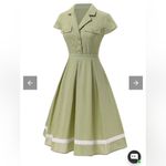 RETRO STAGE GREEN 1940S LACE PLAID COTTON PATCHWORK DRESS White Photo 1