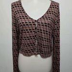 Volcom  Cropped Top XL Extra Large Brown Black Geometric Print Beach Coconut Girl Photo 1