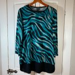 Clara Sun Woo Teal Black Zebra Print Long Sleeve Tunic Top Womens Medium M Blue Photo 2