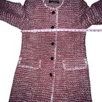 Karl Lagerfeld Paris Long Tweed Single Breasted Frayed Jacket Red Women Size 6 Photo 4