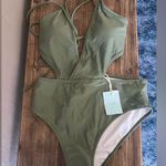Cupshe  Sage Green The Man Halter One Piece Size Medium NWT Photo 0