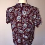 Lands' End Womens Size 10 Petite Top Paisley Neck Tie Short Sleeve Pintuck Maroon Photo 3