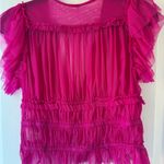 Free People Hot Pink Sheer Ruffle Mesh Top Size Small Photo 3