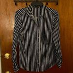 NY & Company 7th Ave Navy & White Dot Printed Button Down Blue Size M Photo 0