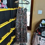 Forever 21  Black Metallic Floral Tiered Asymmetrical Maxi Dress Size Medium Photo 2