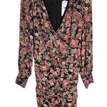 Mango MNG  Women's Floral Long Sleeve Mini Dress Ruched Bodycon V Neck Photo 0