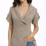 Y2K Xhilaration Knit Sweater Top | Cowl Neck Short Sleeve Tan Size M Photo 0