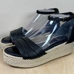 Franco Sarto  Espadrille Black leather Sandals Ankle Strap 8.5 Beach Vacation Photo 0