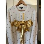 VINYL Holiday Christmas Sweatshirt Women’s Large White Gold Bow Ugly Sweater Photo 4