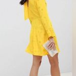 ASOS  Floral Jacquard Long Sleeve Wrap Mini Dress Yellow Sz 2 Photo 6