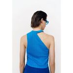 ZARA NWT Cut Out Cable Knit Sleeveless Stretch Cropped Top Round Neck L Blue Photo 5