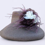 Preston & York Vintage Flower Feather Derby Cloche Sun Hat Church Chapeau Purple Photo 0