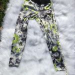 Candie's Green Black Grey Floral Leggings Flower Small S Shiny Abstract Photo 4