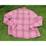 COOGI  Y2K Grunge Plaid BUTTON DOWN Logo SHIRT Pink Roll Tab LARGE Photo 3