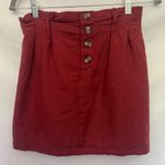 American Eagle Paper Bag Linen Blend Skirt Size XS Rust Red Pull On Button Photo 9