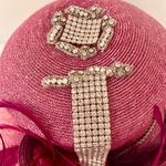 Corti NWT  Italy Wide Brim Rhinestone Feather Church Wedding Formal Hat Pink Vtg Photo 2