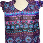 Ali & Kris sheer blue & purple floral, ruffled top / S / Excellent condit… Photo 1